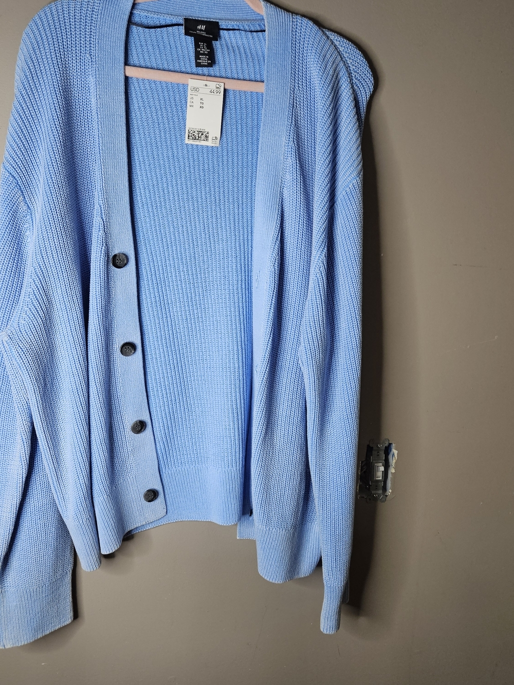 H&M Baby Blue Button-Up Knit Cardigan Size XL NWT ptp 23" Length 28"